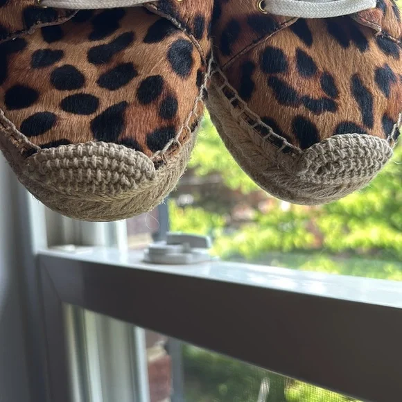 J Crew calf hair lace up espadrille sneakers in Rich Mahogany leopard print - Picture 12 of 16